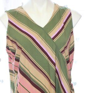 #296 Chaps Multicolored V-Neck Faux Cross Dressy Tank Size 1X